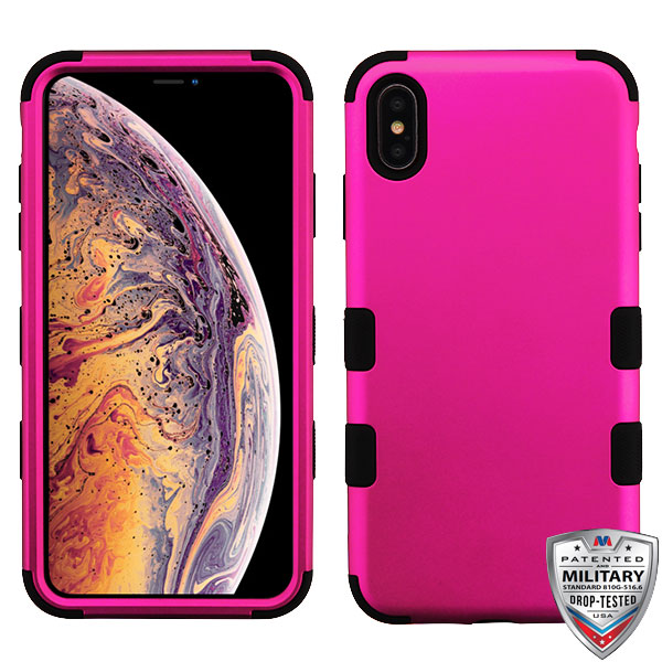 Picture of MyBat TUFF Hybrid Phone Protector Cover [Military-Grade Certified](with Package) for Apple iPhone XS Max - Titanium Solid Hot Pink / Black