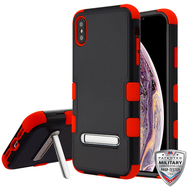 Picture of MyBat TUFF Series Case (with Magnetic Metal Stand) for Apple iPhone XS Max - Natural Black / Red