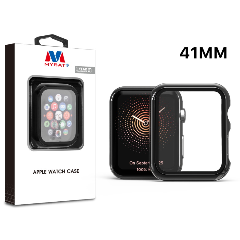 Picture of MyBat Fusion Protector Case (with Tempered Glass Screen Protector) for Apple Watch Series 7 41mm/Watch Series 9 41mm / Watch Series 8 41mm - Electroplated Black
