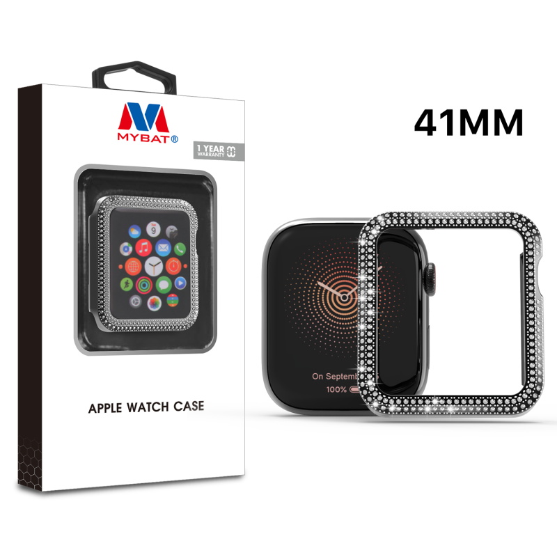 Picture of MyBat Apple Watch Case (with Diamonds) for Apple Watch Series 7 41mm/Watch Series 9 41mm / Watch Series 8 41mm - Electroplated Black