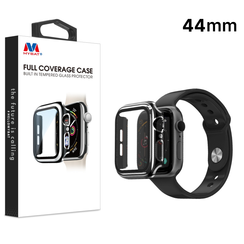 Picture of MyBat Fusion Protector Case (with Tempered Glass Screen Protector) for Apple Watch Series 4 44mm - Black / Electroplated Silver