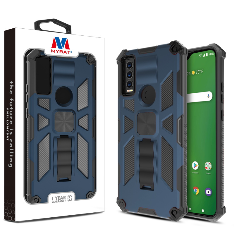 Picture of MyBat Sturdy Hybrid Protector Cover (with Stand) for Cricket Ovation 3 / At&t Motivate Max - Ink Blue / Black