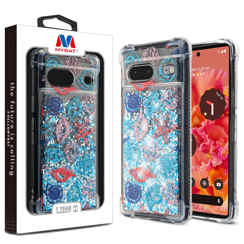 Picture of MyBat Quicksand Glitter Hybrid Protector Cover for Google Pixel 7 - Seashells