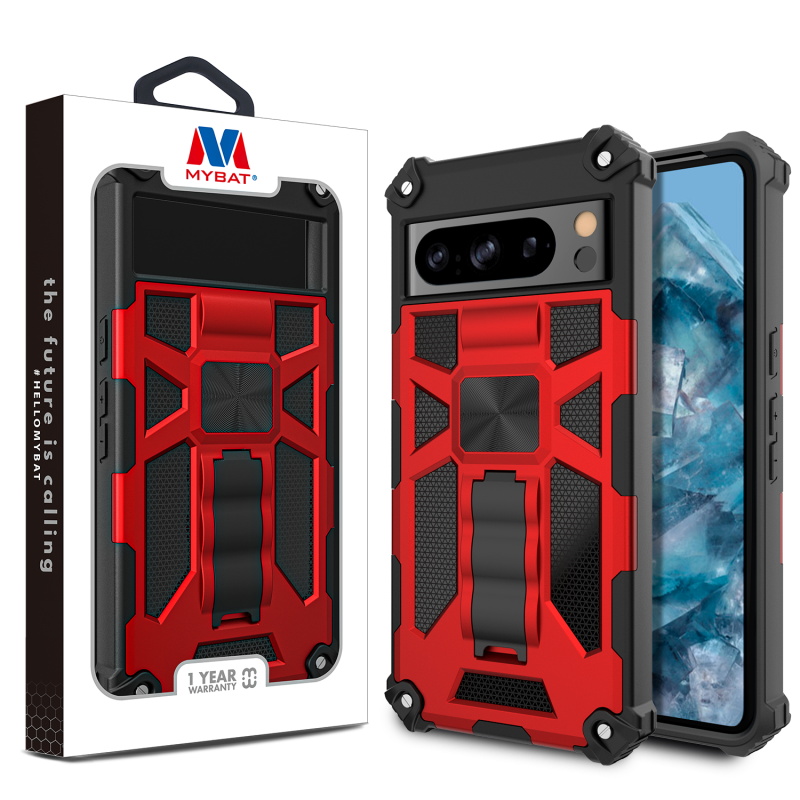 Picture of MyBat Sturdy Hybrid Protector Cover (with Stand) for Google Pixel 8 Pro - Red / Black