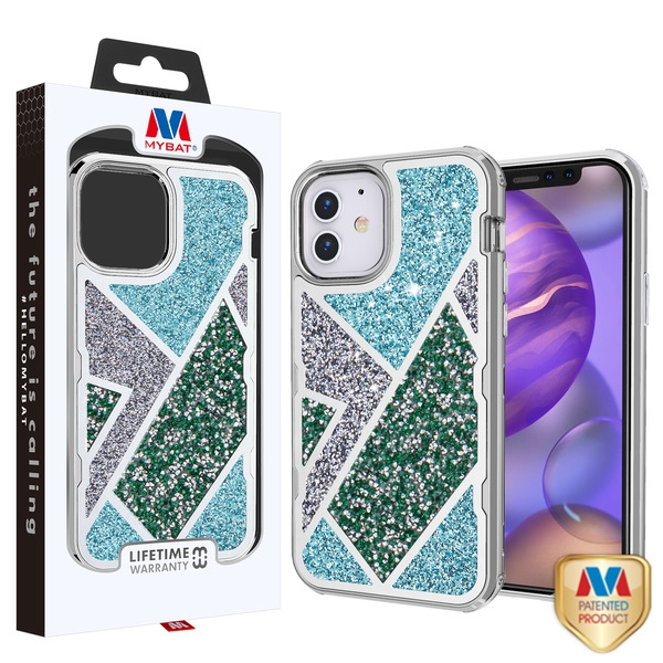 Picture of MyBat TUFF Kleer Hybrid Case for Apple iPhone 12 mini (5.4) - Electroplated Silver / Transparent Clear Mini Crystals & Glitter
