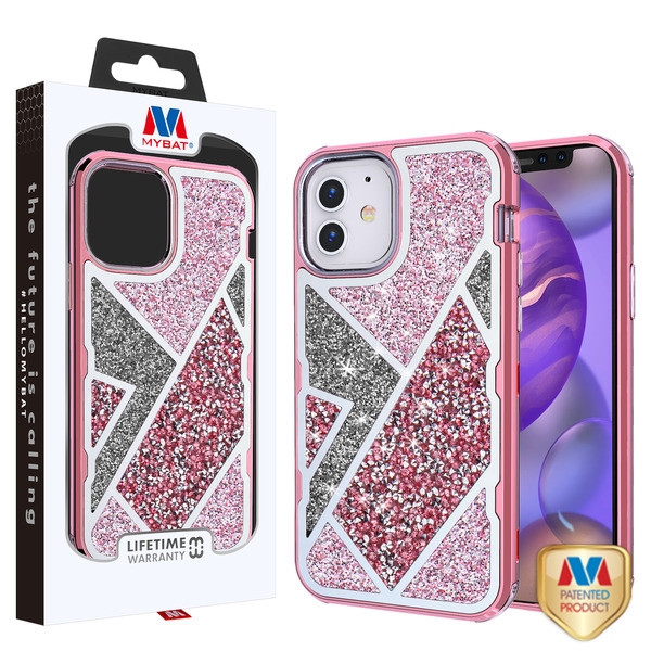 Picture of MyBat TUFF Kleer Hybrid Case for Apple iPhone 12 mini (5.4) - Electroplated Rose Gold / Transparent Clear Mini Crystals & Glitter