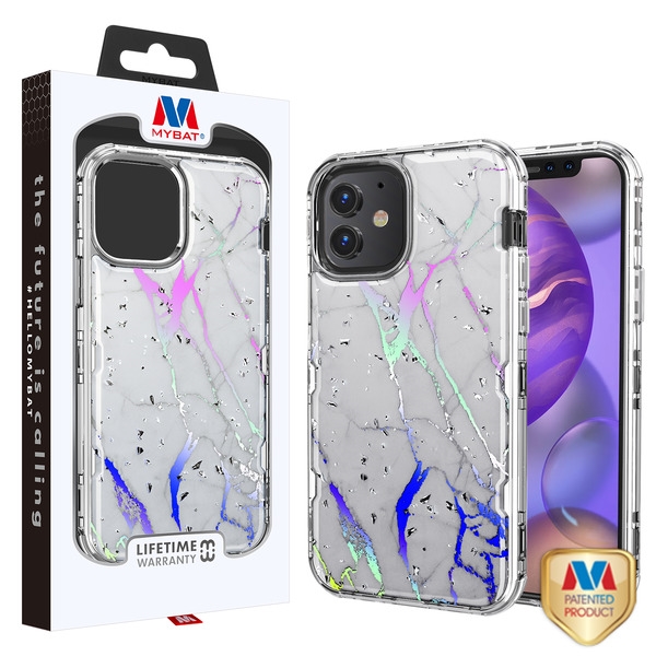 Picture of MyBat TUFF Kleer Hybrid Case for Apple iPhone 12 mini (5.4) - White Marbling / Electroplating Silver