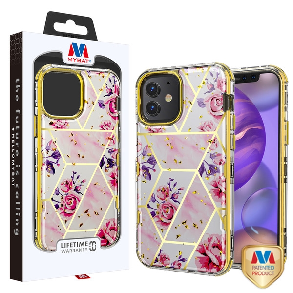 Picture of MyBat TUFF Kleer Hybrid Case for Apple iPhone 12 mini (5.4) - Electroplated Roses Marble / Electroplating Gold