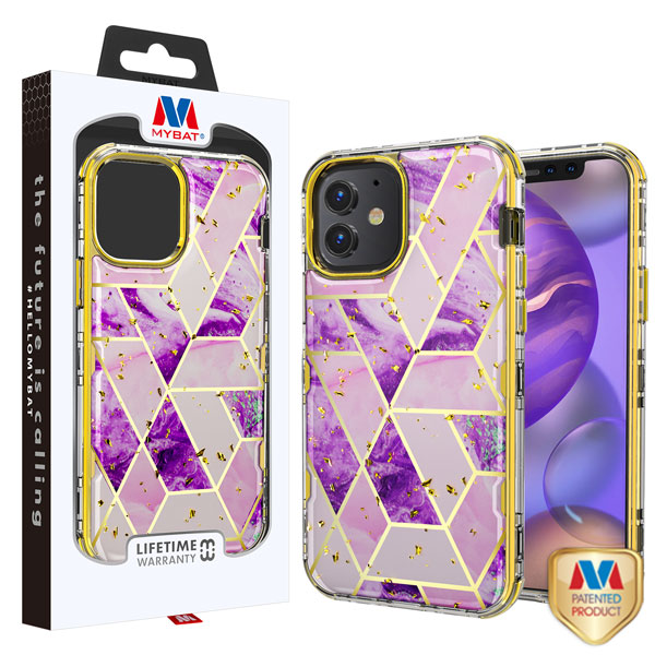 Picture of MyBat TUFF Kleer Hybrid Case for Apple iPhone 12 mini (5.4) - Electroplated Purple Marble / Electroplating Gold