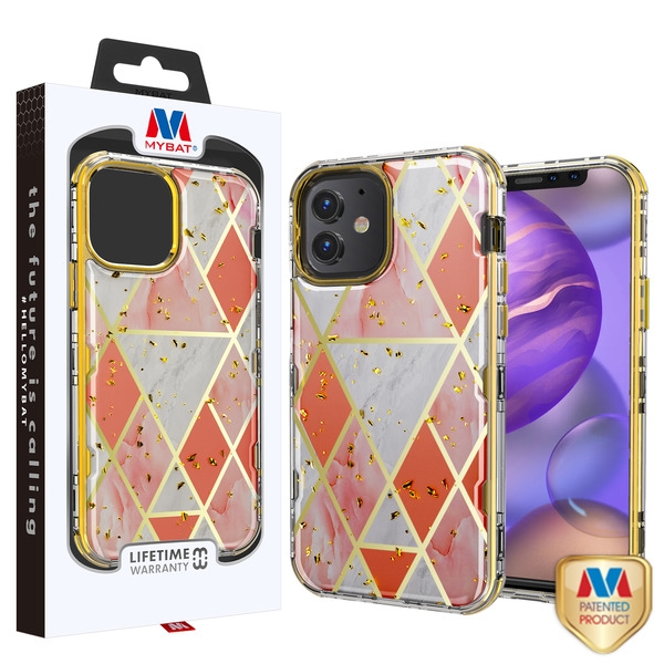 Picture of MyBat TUFF Kleer Hybrid Case for Apple iPhone 12 mini (5.4) - Electroplated Pink Marble / Electroplating Gold