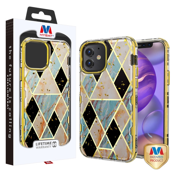 Picture of MyBat TUFF Kleer Hybrid Case for Apple iPhone 12 mini (5.4) - Electroplated Blue Marble / Electroplating Gold