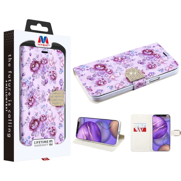 Picture of MyBat MyJacket Wallet Diamond Series for Apple iPhone 12 mini (5.4) - Fresh Purple Flowers