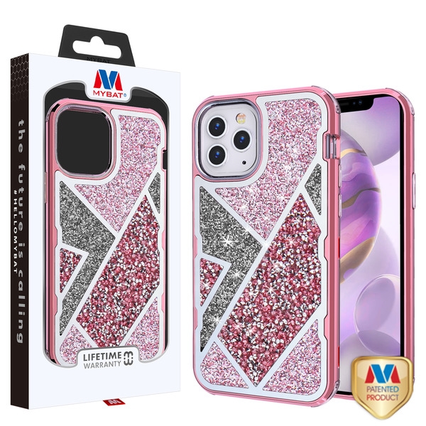 Picture of MyBat TUFF Kleer Hybrid Case for Apple iPhone 12 Pro Max (6.7) - Electroplated Rose Gold / Transparent Clear Mini Crystals & Glitter
