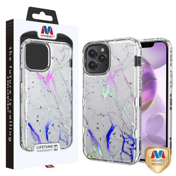 Picture of MyBat TUFF Kleer Hybrid Case for Apple iPhone 12 Pro Max (6.7) - White Marbling / Electroplating Silver
