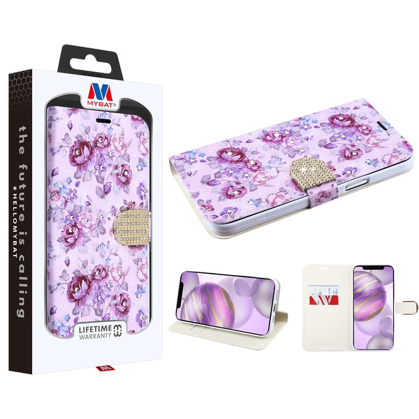 Picture of MyBat MyJacket Wallet Diamond Series for Apple iPhone 12 Pro Max (6.7) - Fresh Purple Flowers