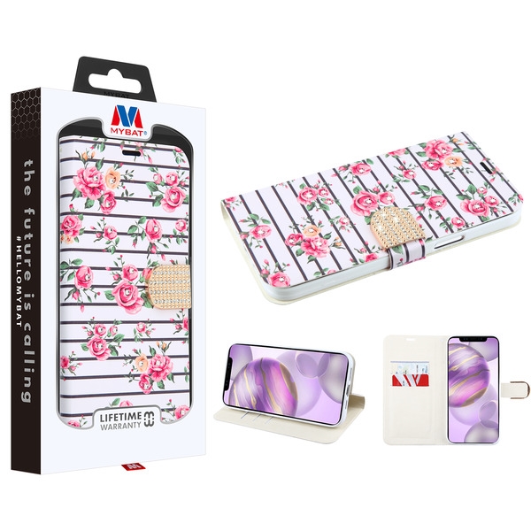 Picture of MyBat MyJacket Wallet Diamond Series for Apple iPhone 12 Pro Max (6.7) - Pink Fresh Roses