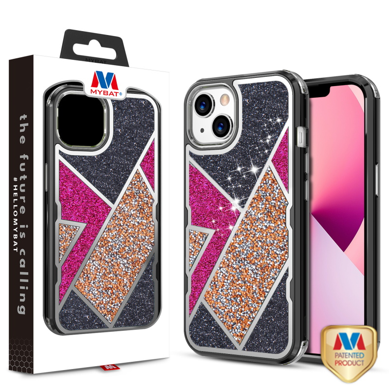 Picture of MyBat TUFF Kleer Hybrid Case for Apple iPhone 13 (6.1) - Electroplated Black / Transparent Clear Mini Crystals & Glitter