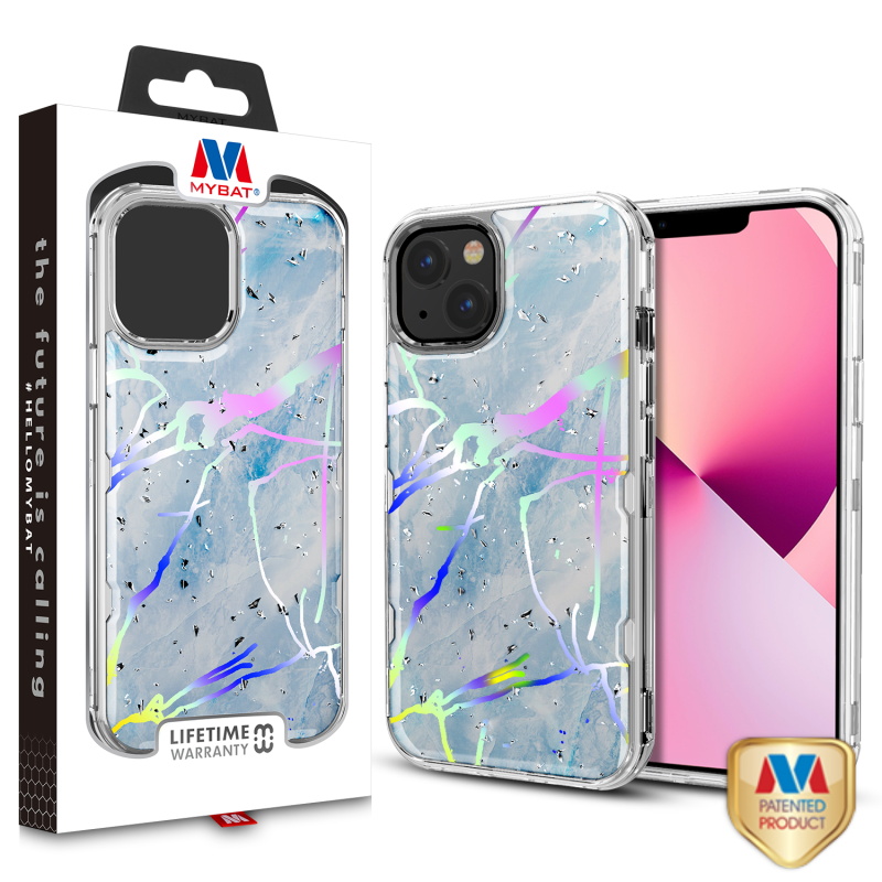 Picture of MyBat TUFF Kleer Hybrid Case for Apple iPhone 13 (6.1) - Blue Marbling / Electroplating Silver