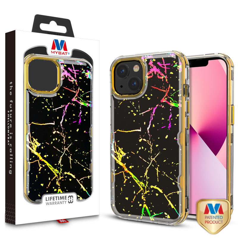Picture of MyBat TUFF Kleer Hybrid Case for Apple iPhone 13 (6.1) - Black Marbling / Electroplating Gold