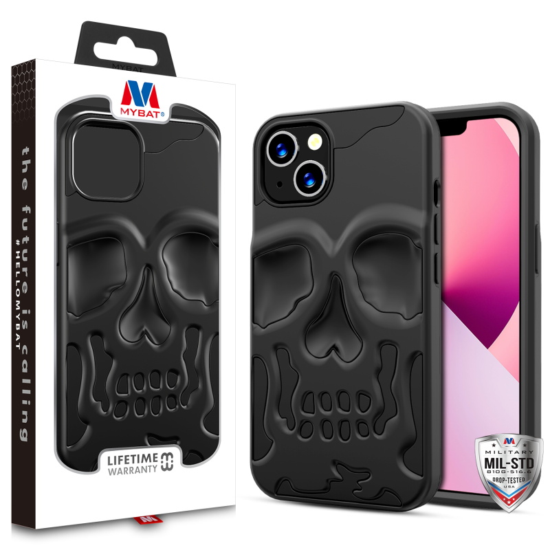 Picture of MyBat Skullcap Hybrid Protector Cover for Apple iPhone 13 (6.1) - Jet Black / Black
