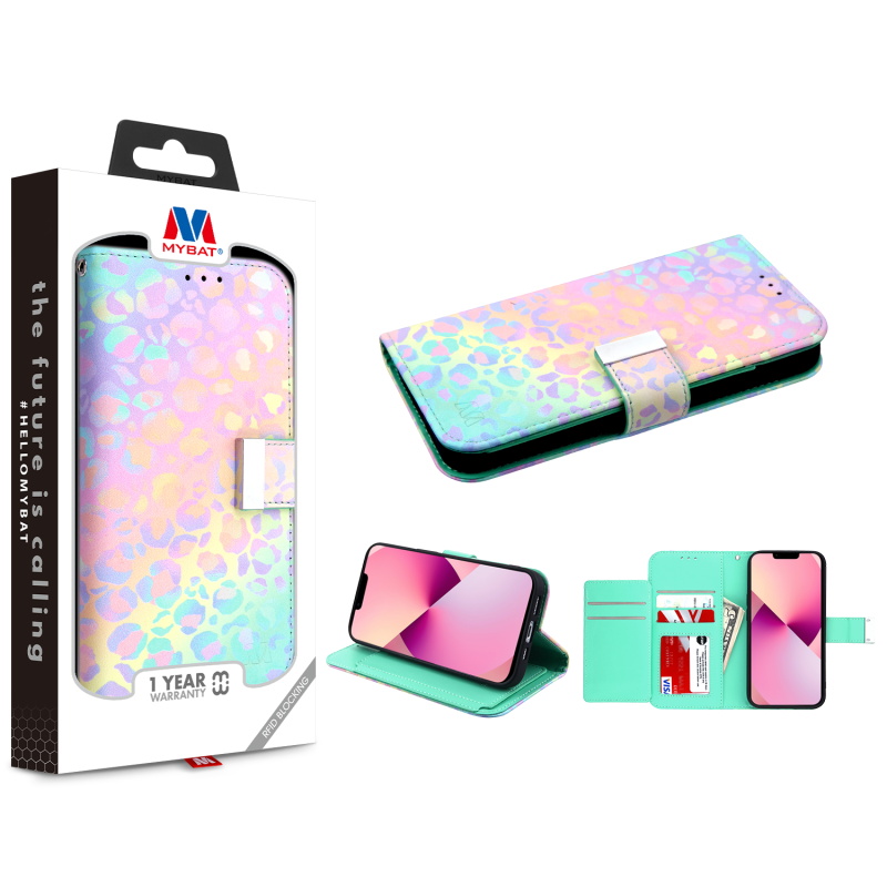 Picture of MyBat MyJacket Wallet Xtra Series with RFID Blocking for Apple iPhone 13 (6.1) - Holographic Leopard
