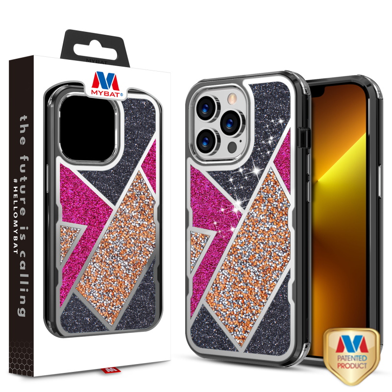 Picture of MyBat TUFF Kleer Hybrid Case for Apple iPhone 13 Pro (6.1) - Electroplated Black / Transparent Clear Mini Crystals & Glitter