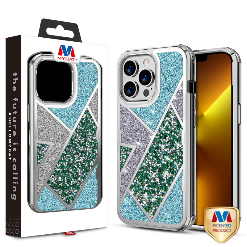Picture of MyBat TUFF Kleer Hybrid Case for Apple iPhone 13 Pro (6.1) - Electroplated Silver / Transparent Clear Mini Crystals & Glitter