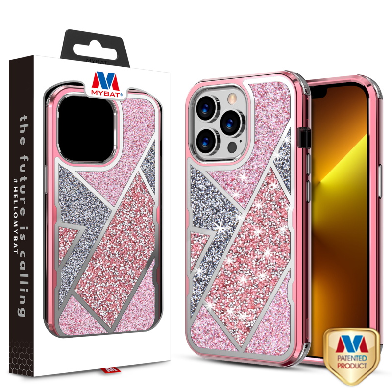 Picture of MyBat TUFF Kleer Hybrid Case for Apple iPhone 13 Pro (6.1) - Electroplated Rose Gold / Transparent Clear Mini Crystals & Glitter