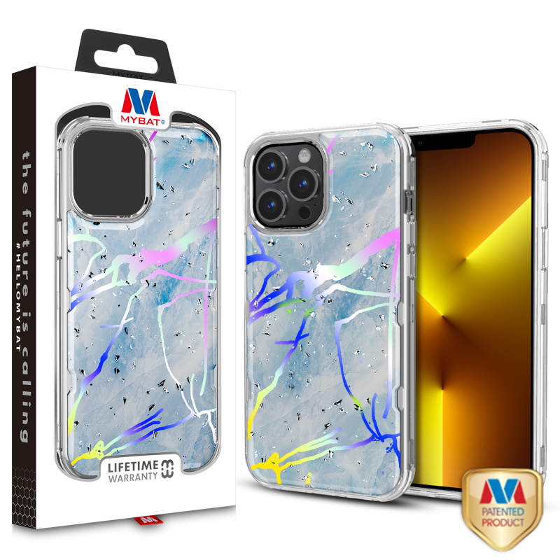 Picture of MyBat TUFF Kleer Hybrid Case for Apple iPhone 13 Pro (6.1) - Blue Marbling / Electroplating Silver