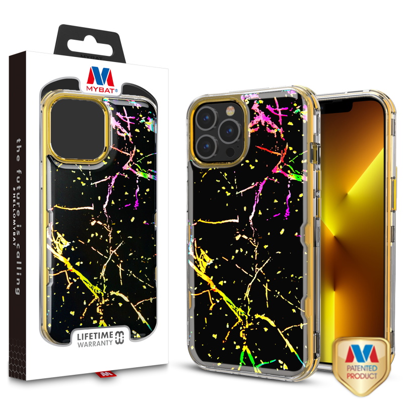 Picture of MyBat TUFF Kleer Hybrid Case for Apple iPhone 13 Pro (6.1) - Black Marbling / Electroplating Gold