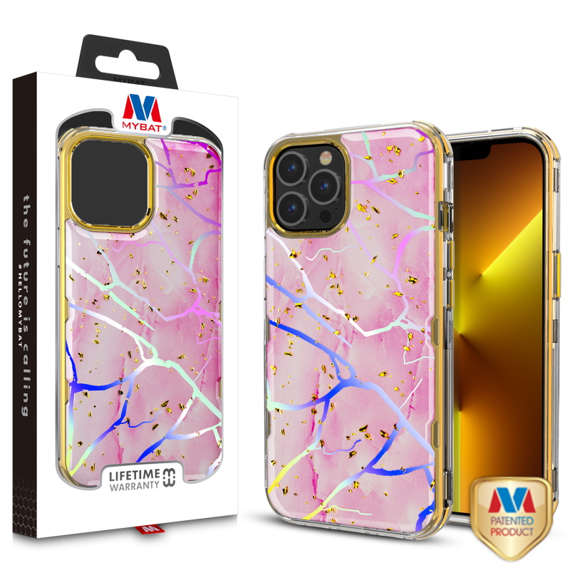 Picture of MyBat TUFF Kleer Hybrid Case for Apple iPhone 13 Pro (6.1) - Pink Marbling / Electroplating Gold