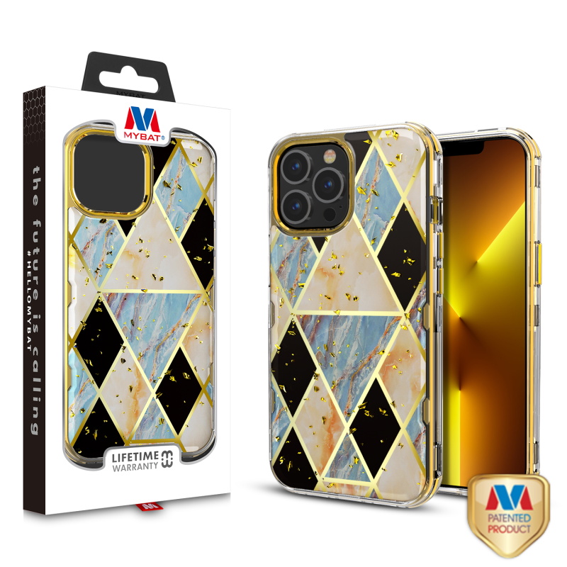 Picture of MyBat TUFF Kleer Hybrid Case for Apple iPhone 13 Pro (6.1) - Electroplated Blue Marble / Electroplating Gold
