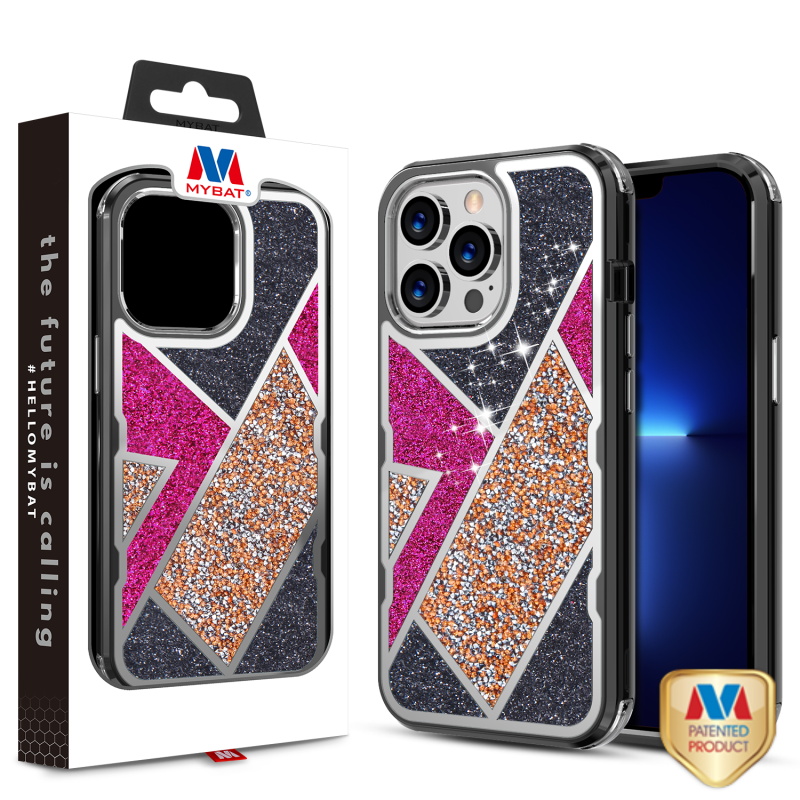 Picture of MyBat TUFF Kleer Hybrid Case for Apple iPhone 13 Pro Max (6.7) - Electroplated Black / Transparent Clear Mini Crystals & Glitter