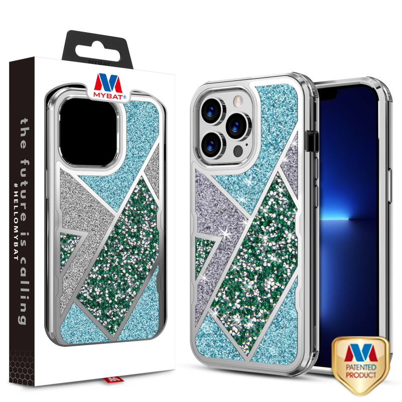 Picture of MyBat TUFF Kleer Hybrid Case for Apple iPhone 13 Pro Max (6.7) - Electroplated Silver / Transparent Clear Mini Crystals & Glitter