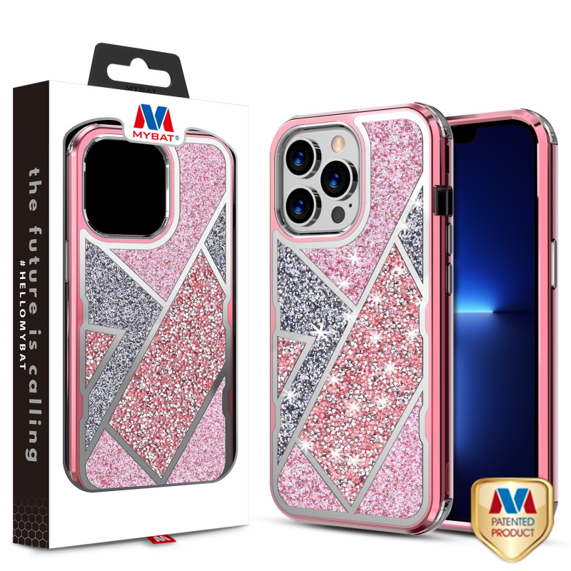 Picture of MyBat TUFF Kleer Hybrid Case for Apple iPhone 13 Pro Max (6.7) - Electroplated Rose Gold / Transparent Clear Mini Crystals & Glitter