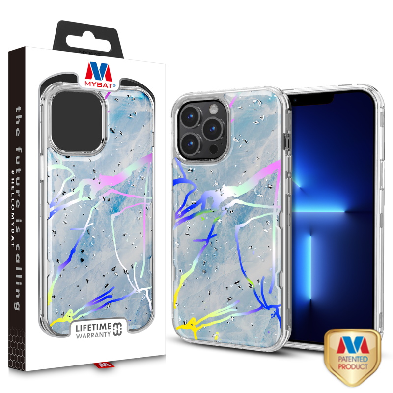 Picture of MyBat TUFF Kleer Hybrid Case for Apple iPhone 13 Pro Max (6.7) - Blue Marbling / Electroplating Silver