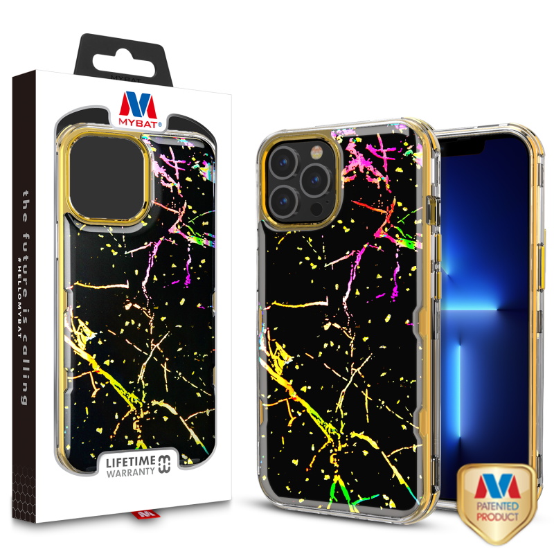 Picture of MyBat TUFF Kleer Hybrid Case for Apple iPhone 13 Pro Max (6.7) - Black Marbling / Electroplating Gold