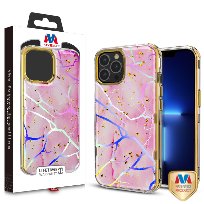 Picture of MyBat TUFF Kleer Hybrid Case for Apple iPhone 13 Pro Max (6.7) - Pink Marbling / Electroplating Gold
