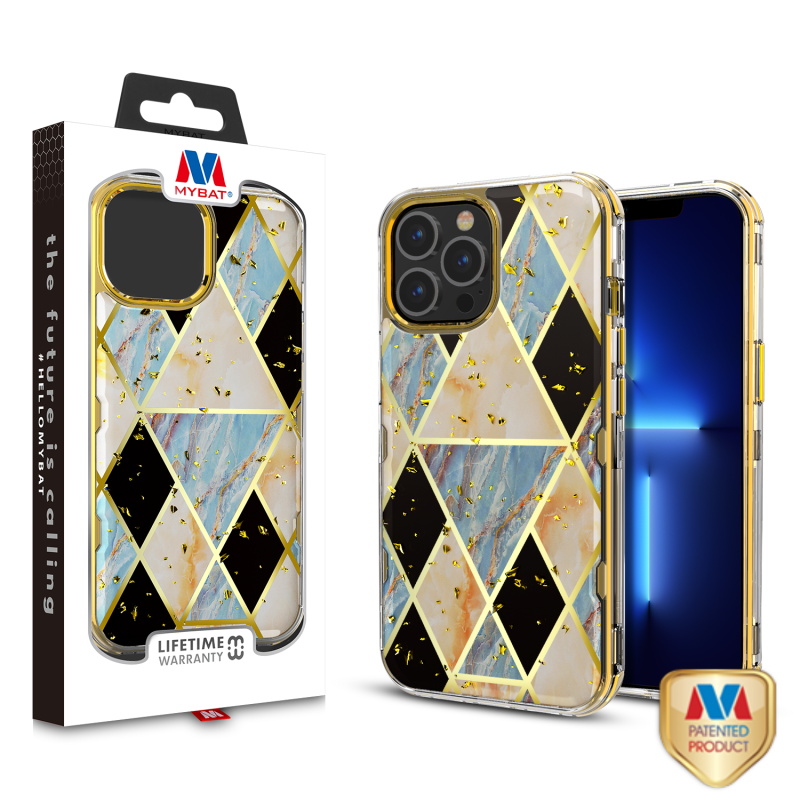 Picture of MyBat TUFF Kleer Hybrid Case for Apple iPhone 13 Pro Max (6.7) - Electroplated Blue Marble / Electroplating Gold