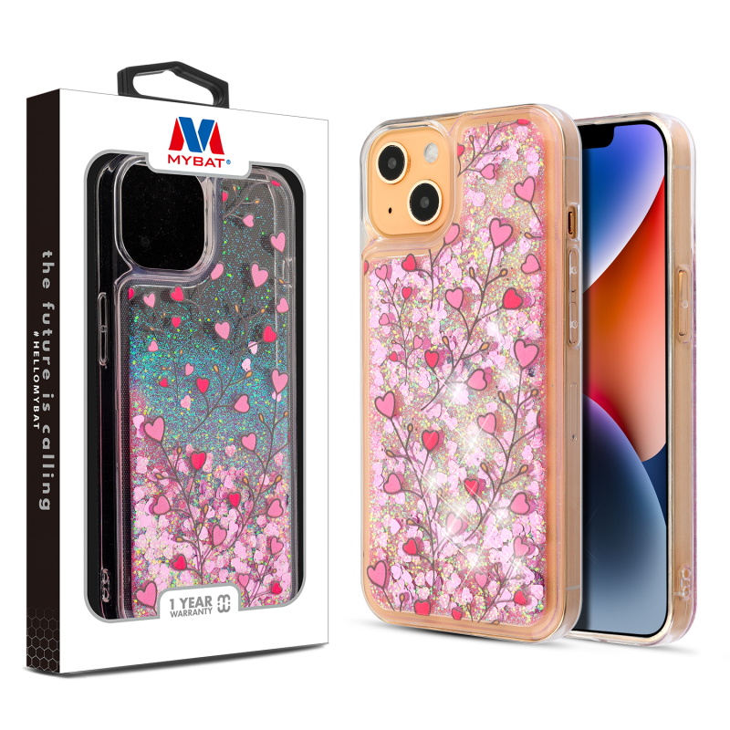 Picture of MyBat Quicksand Glitter Hybrid Protector Cover for Apple iPhone 14 (6.1) / 13 (6.1) - Heart Vines