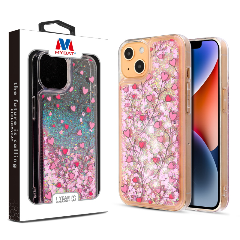 Picture of MyBat Quicksand Glitter Hybrid Protector Cover for Apple iPhone 14 Plus (6.7) - Heart Vines