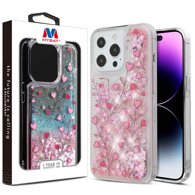 Picture of MyBat Quicksand Glitter Hybrid Protector Cover for Apple iPhone 14 Pro (6.1) - Heart Vines