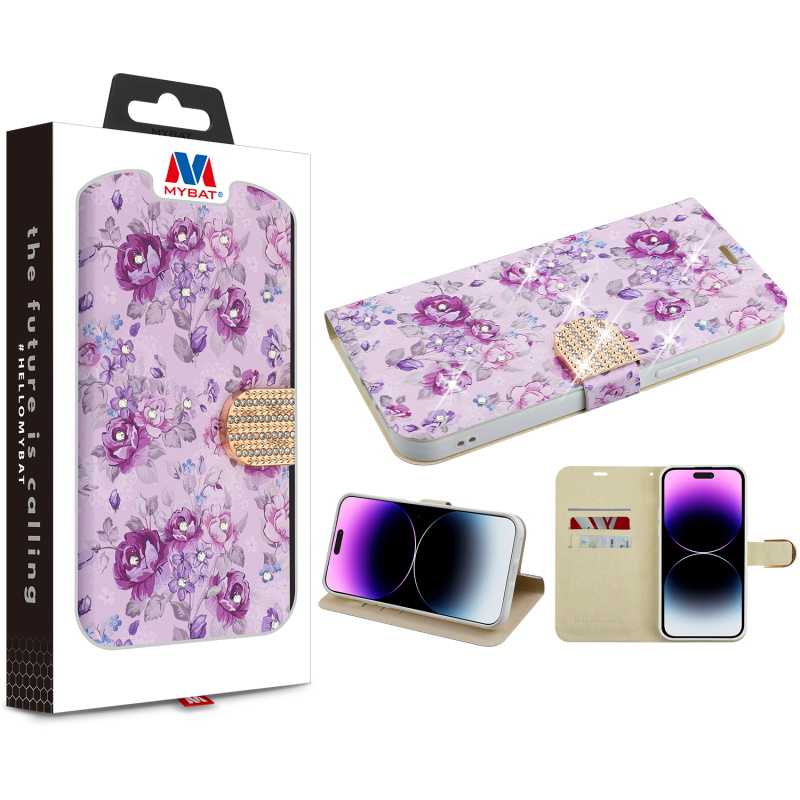 Picture of MyBat MyJacket Wallet Diamond Series for Apple iPhone 14 Pro Max (6.7) - Fresh Purple Flowers