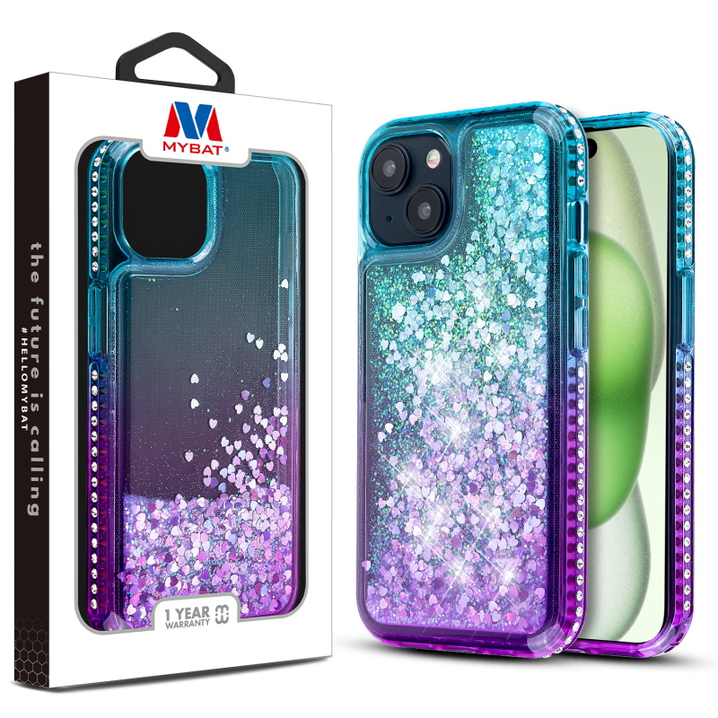 Picture of MyBat Quicksand Glitter with Diamonds Protector Cover for Apple iPhone 15 Plus (6.7) - Purple / Blue Gradient
