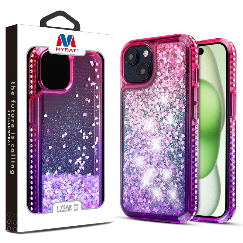 Picture of MyBat Quicksand Glitter with Diamonds Protector Cover for Apple iPhone 15 Plus (6.7) - Purple / Pink  Gradient