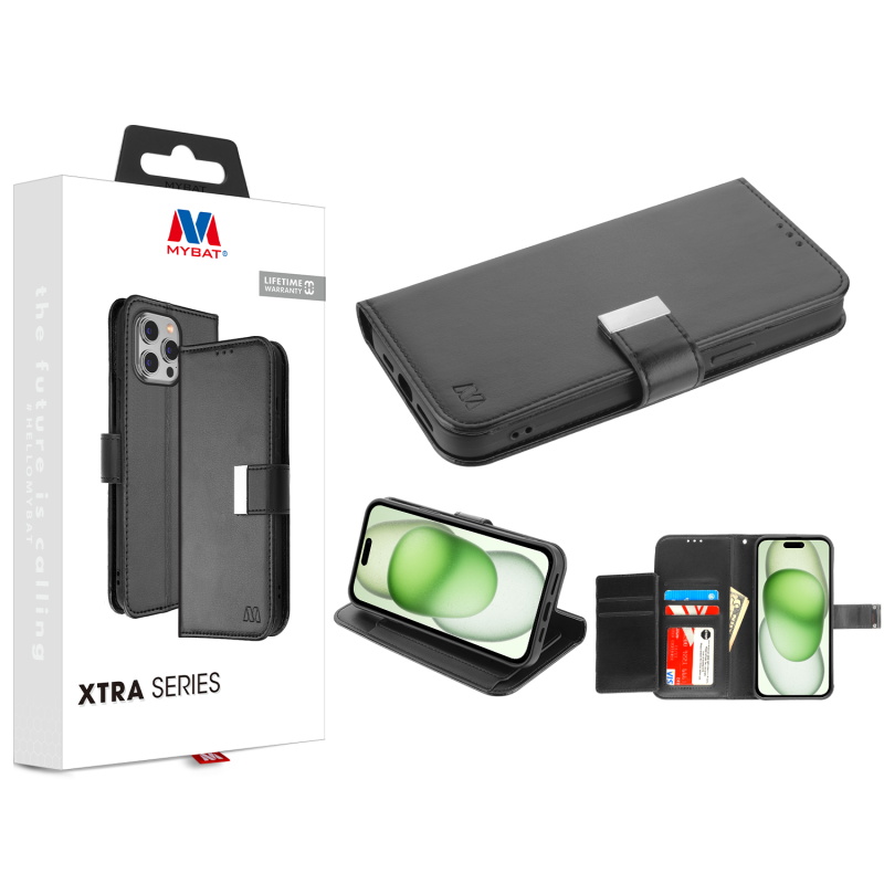 Picture of MyBat MyJacket Wallet Xtra Series for Apple iPhone 15 Plus (6.7) - Black / Black
