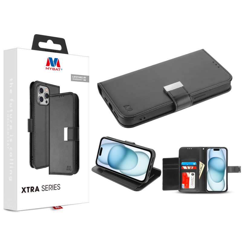 Picture of MyBat MyJacket Wallet Xtra Series for Apple iPhone 15 (6.1) - Black / Black