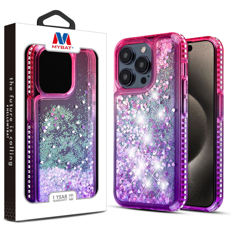 Picture of MyBat Quicksand Glitter with Diamonds Protector Cover for Apple iPhone 15 Pro (6.1) - Purple / Pink  Gradient