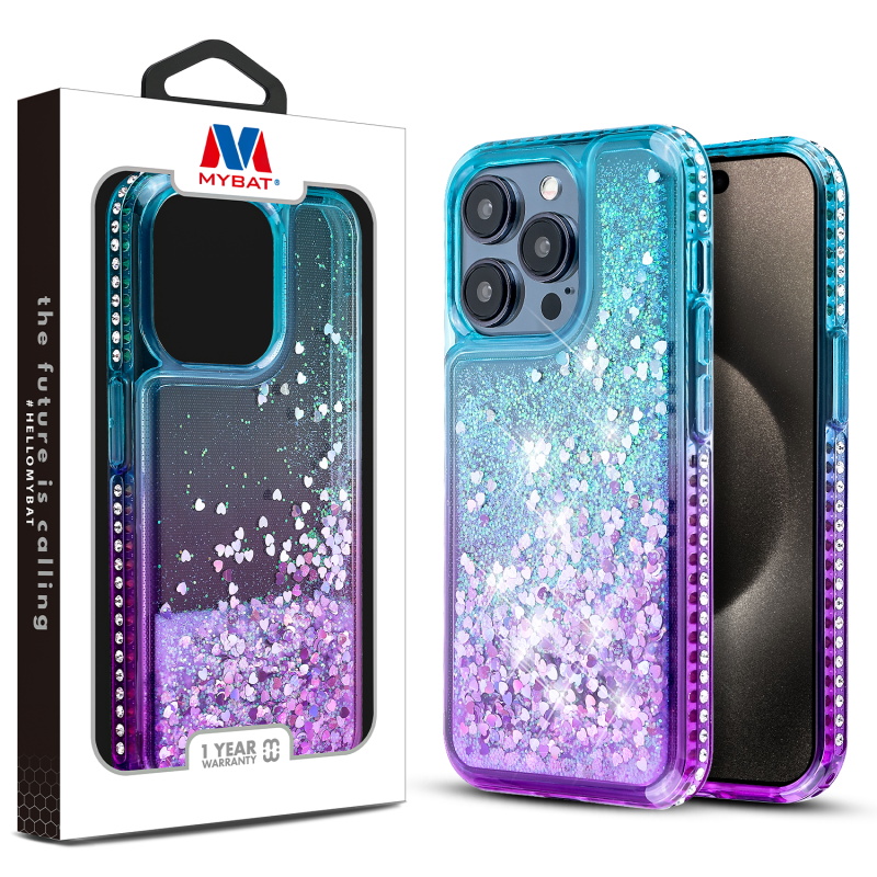 Picture of MyBat Quicksand Glitter with Diamonds Protector Cover for Apple iPhone 15 Pro Max (6.7) - Purple / Blue Gradient