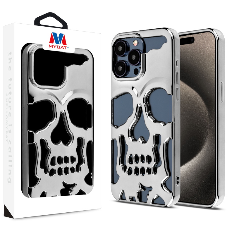 Picture of MyBat Skullcap Protector Cover for Apple iPhone 15 Pro Max (6.7) - Silver Plating